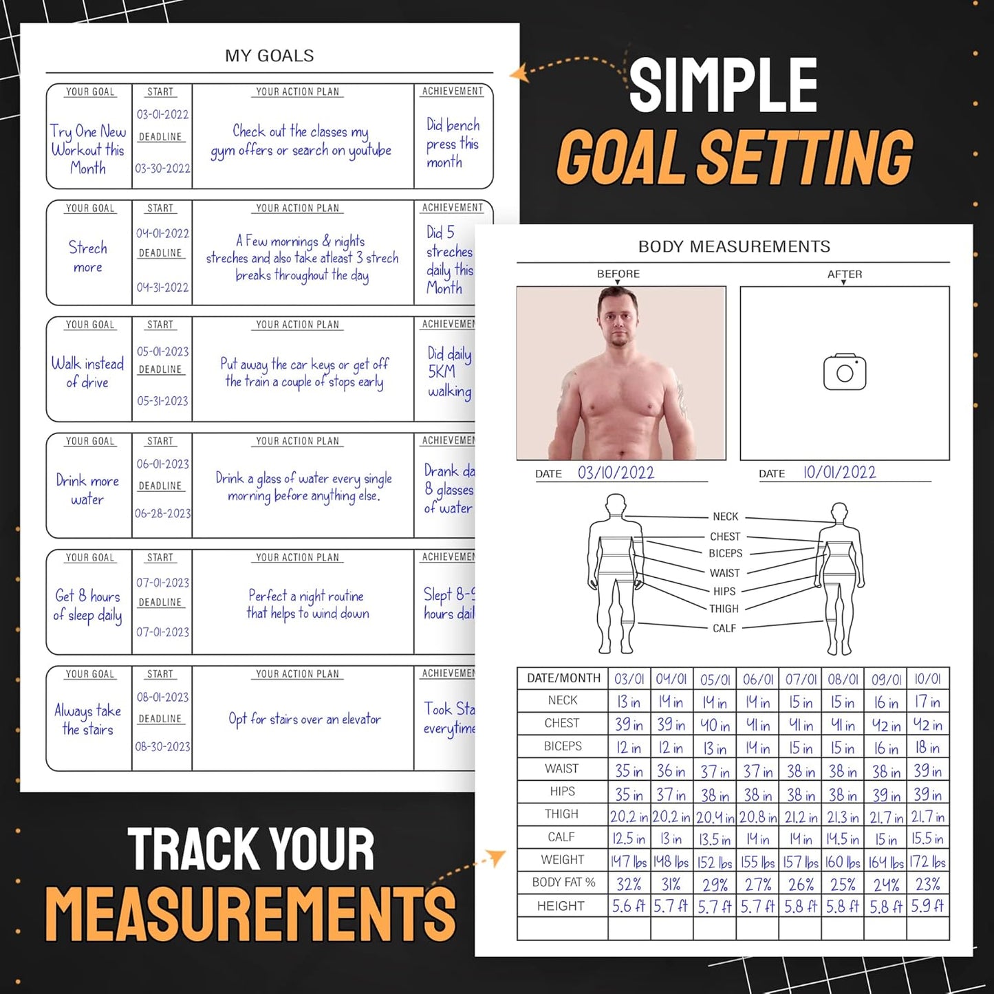 Hardcover Fitness Journal Workout Planner for Men & Women - A5(5.7" X 8.3") Sturdy Workout Log Book to Track Gym & Home Workouts