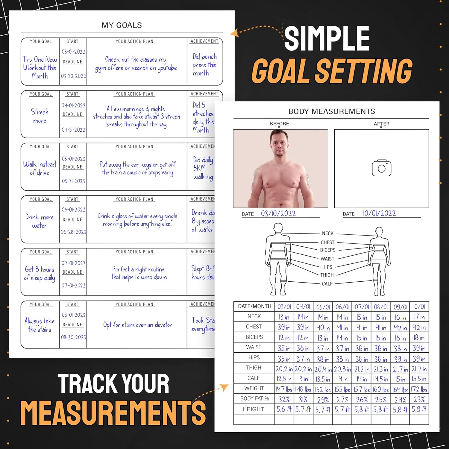 Hardcover Fitness Journal Workout Planner for Men & Women - A5(5.7" X 8.3") Sturdy Workout Log Book to Track Gym & Home Workouts
