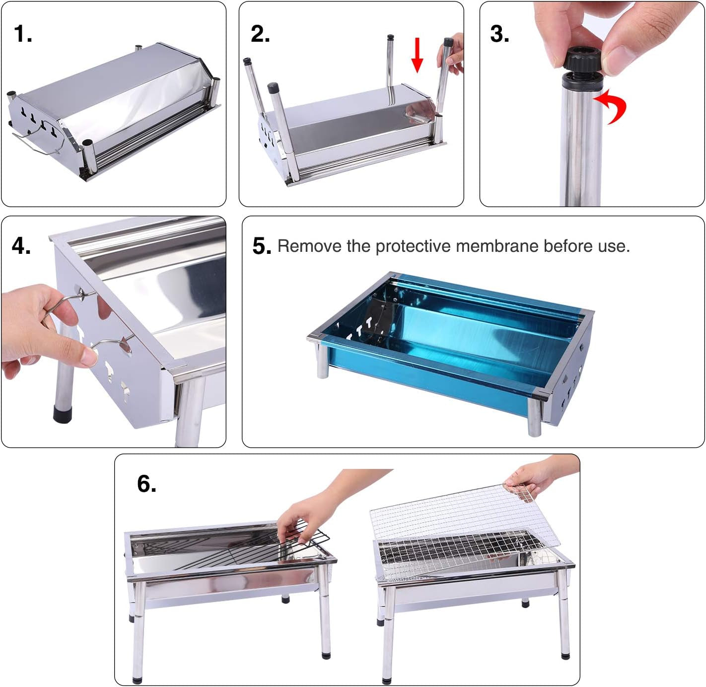 Foldable Charcoal Grill Barbecue, Portable Stainless Steel BBQ Grill Small Camping Grill for Outdoor Picnic Camping Cooking