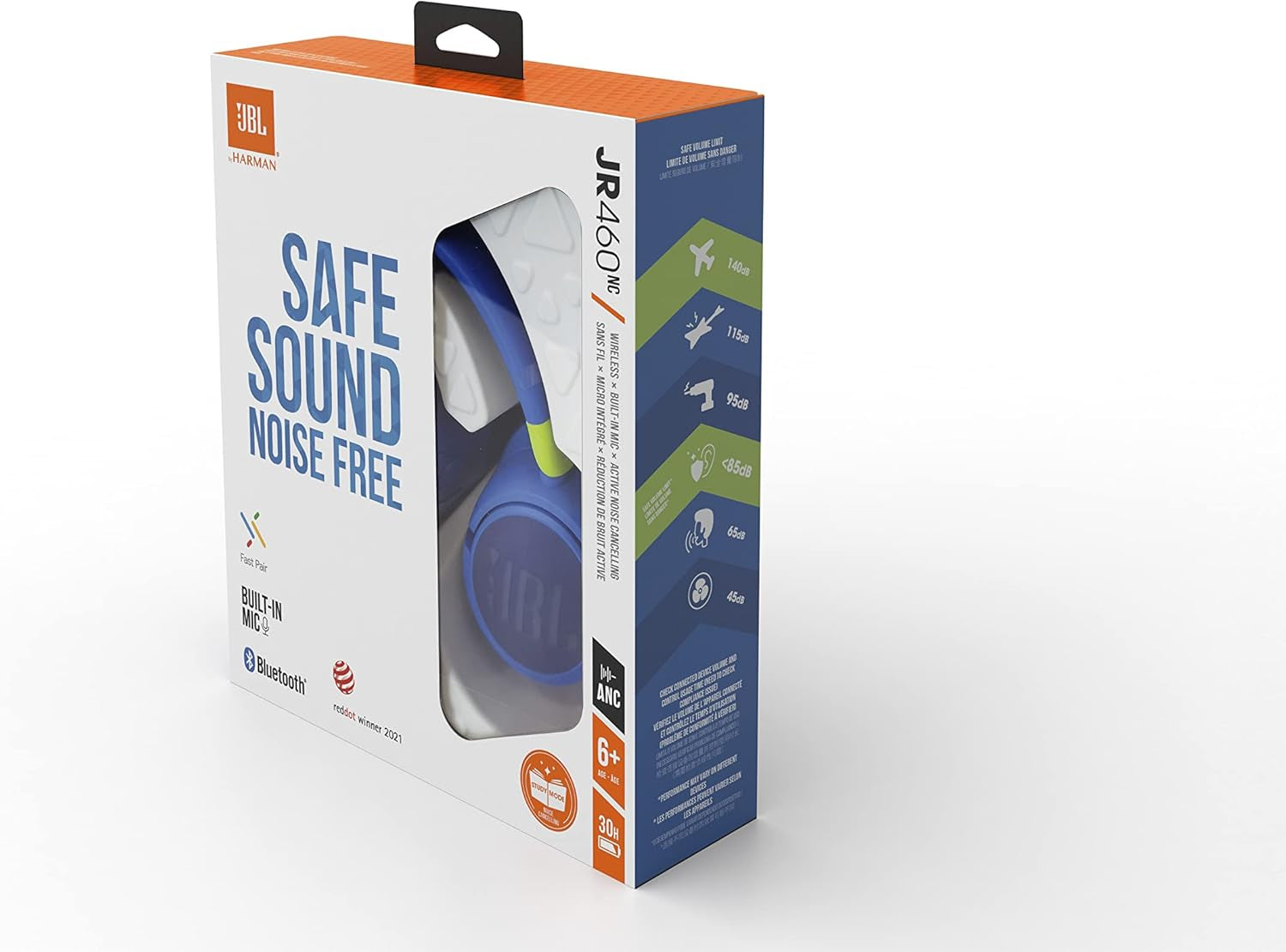 JR 460 NC Over-Ear Wireless Headphones for Children with Sound Safe Technology and Lightweight Padded Design, Blue