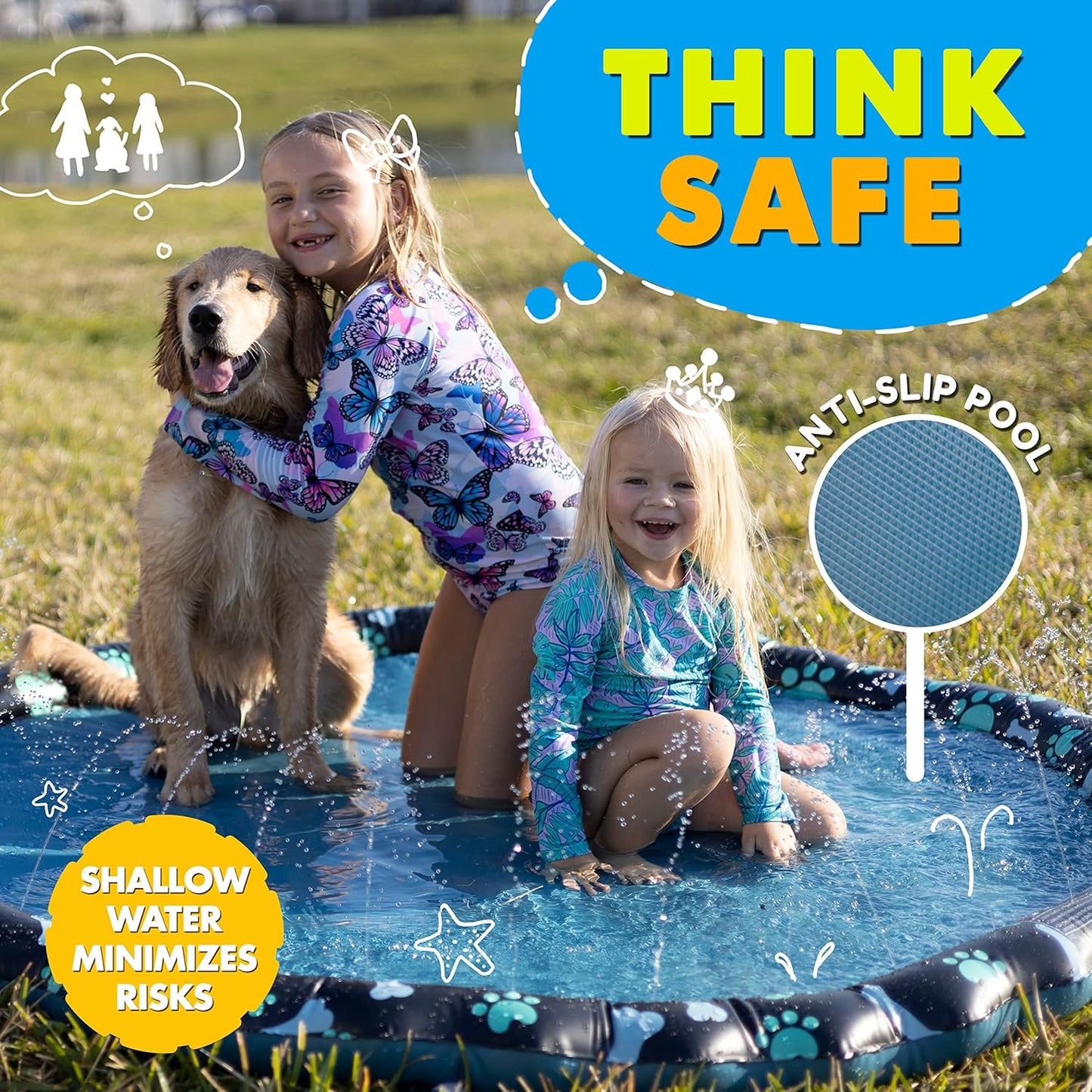 Non Slip Splash Pad for Kids & Dogs, 69’’ Extra Large Splash Pad Sprinkler for Kids, Dog Water Summer Toys - Great Outdoor Toys for Toddlers 1-3 & Children Ages 4-8, Baby Pool for Backyard