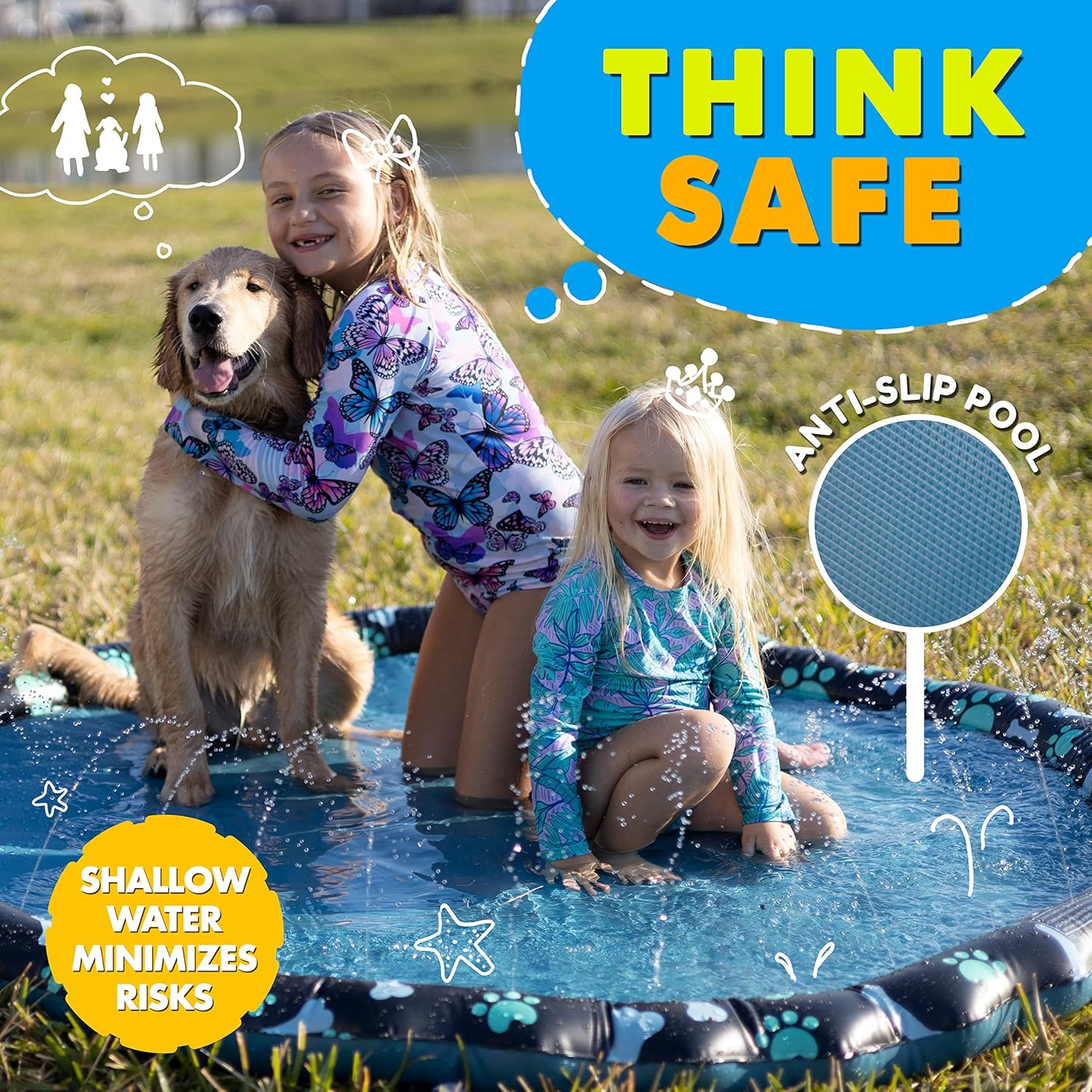 Non Slip Splash Pad for Kids & Dogs, 69’’ Extra Large Splash Pad Sprinkler for Kids, Dog Water Summer Toys - Great Outdoor Toys for Toddlers 1-3 & Children Ages 4-8, Baby Pool for Backyard