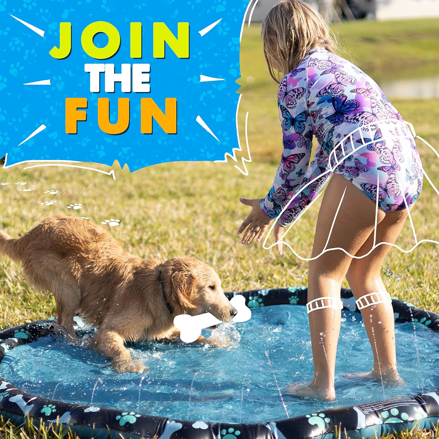 Non Slip Splash Pad for Kids & Dogs, 69’’ Extra Large Splash Pad Sprinkler for Kids, Dog Water Summer Toys - Great Outdoor Toys for Toddlers 1-3 & Children Ages 4-8, Baby Pool for Backyard