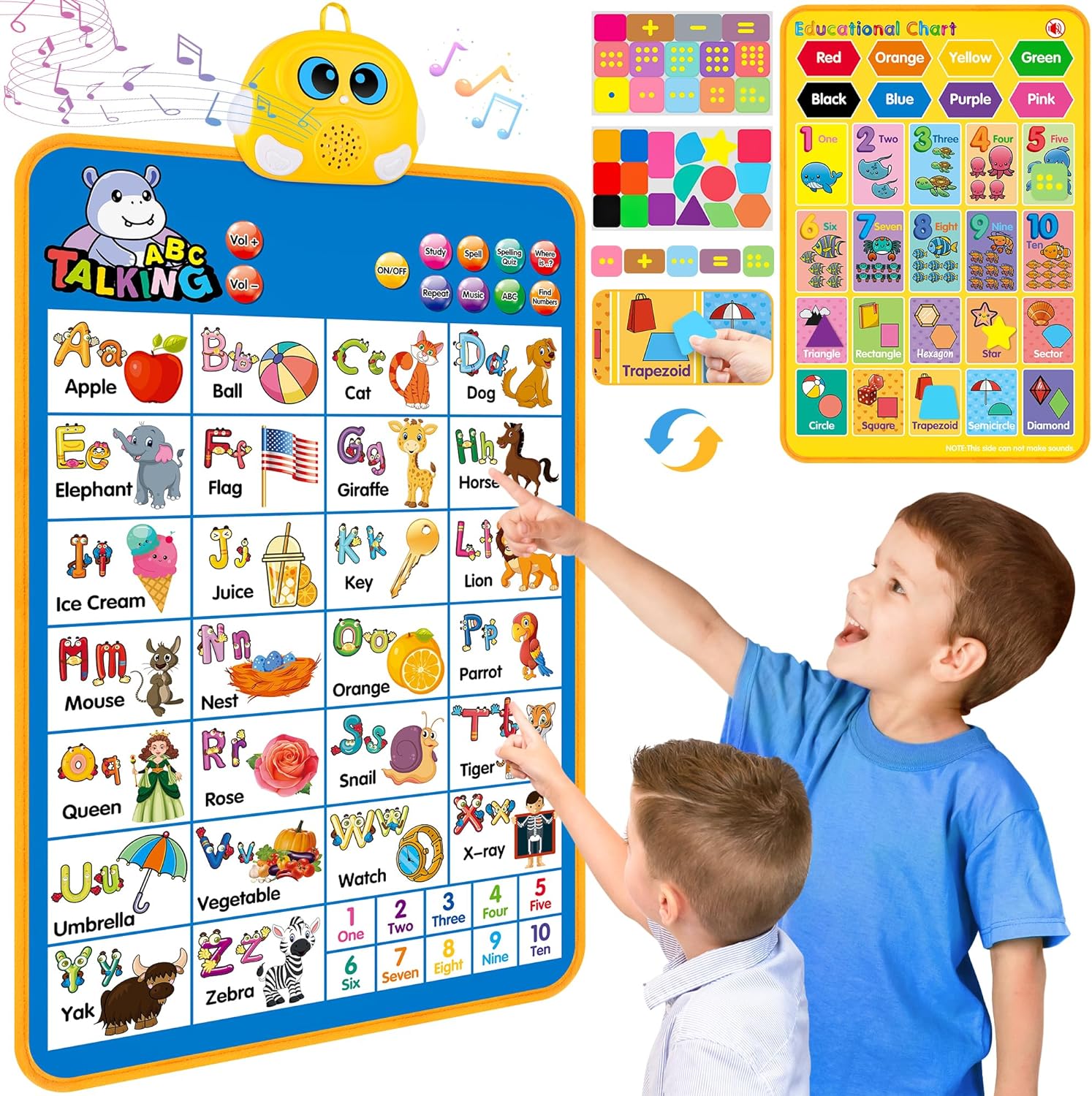 Electronic Alphabet Wall Chart, Talking ABC, 123S, Music Poster, Kids Learning Toys for Toddlers 1-3, Interactive Educational Toddler Toy, Birthday Gifts for Age 1 2 3 4 5 Year Old Boys Girls - Blue