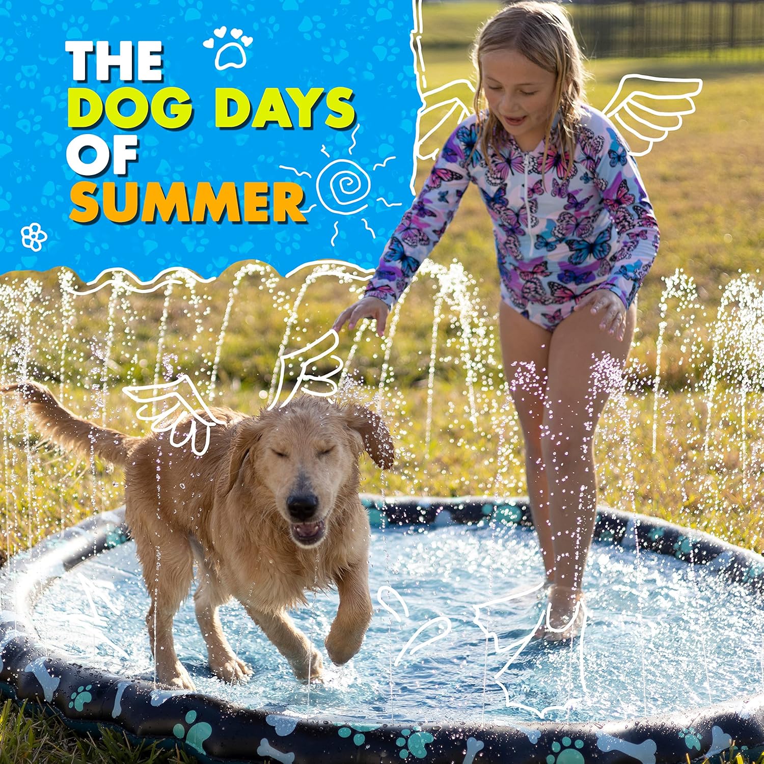 Non Slip Splash Pad for Kids & Dogs, 69’’ Extra Large Splash Pad Sprinkler for Kids, Dog Water Summer Toys - Great Outdoor Toys for Toddlers 1-3 & Children Ages 4-8, Baby Pool for Backyard