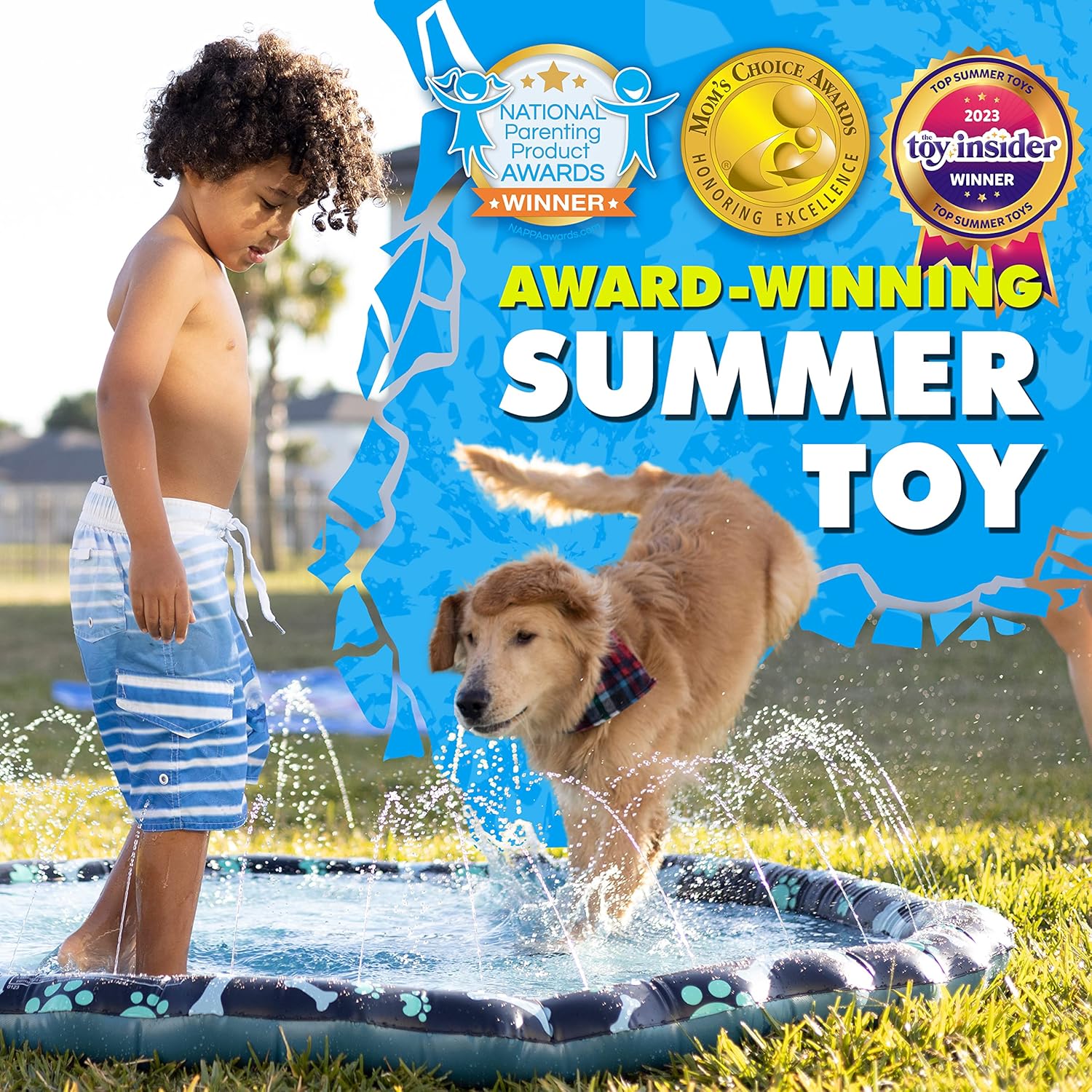 Non Slip Splash Pad for Kids & Dogs, 69’’ Extra Large Splash Pad Sprinkler for Kids, Dog Water Summer Toys - Great Outdoor Toys for Toddlers 1-3 & Children Ages 4-8, Baby Pool for Backyard