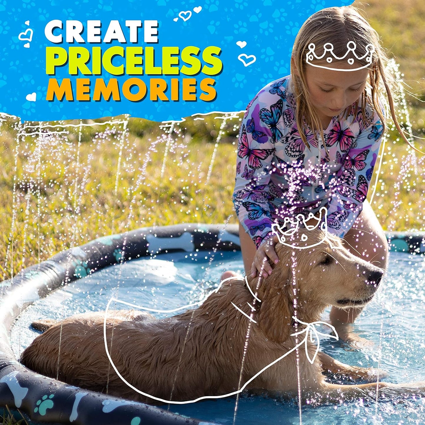Non Slip Splash Pad for Kids & Dogs, 69’’ Extra Large Splash Pad Sprinkler for Kids, Dog Water Summer Toys - Great Outdoor Toys for Toddlers 1-3 & Children Ages 4-8, Baby Pool for Backyard