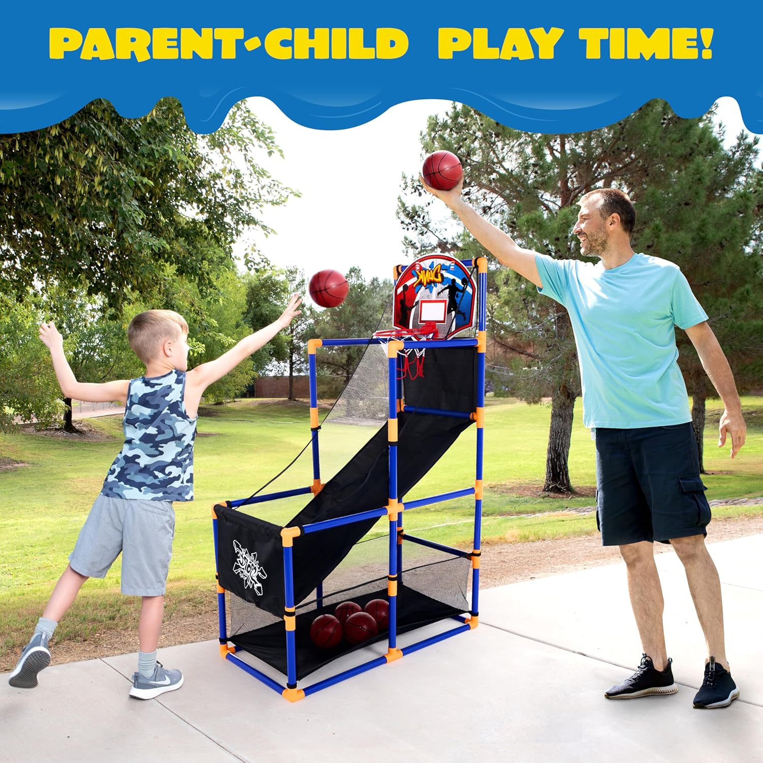 Arcade Basketball Game Set with 4 Balls and Hoop for Kids 3 to 12 Years Old Indoor Outdoor Sport Play - Easy Set up - Air Pump Included - Ideal for Competition