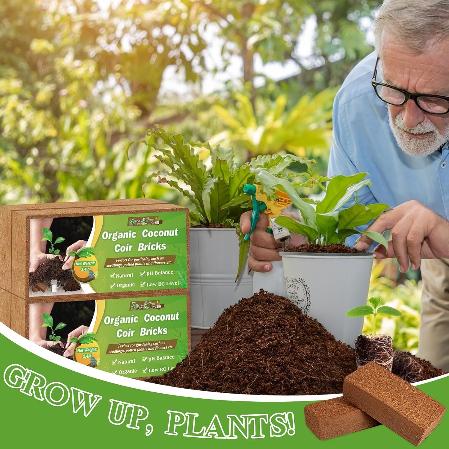 8 Pcs Coco Coir Brick for Plants, Compressed Coconut Coir 100% Organic Coconut Coir Bricks with Low EC and Ph Balance, Premium Coconut Husk Soil Bricks for Gardening Vegetables Plants