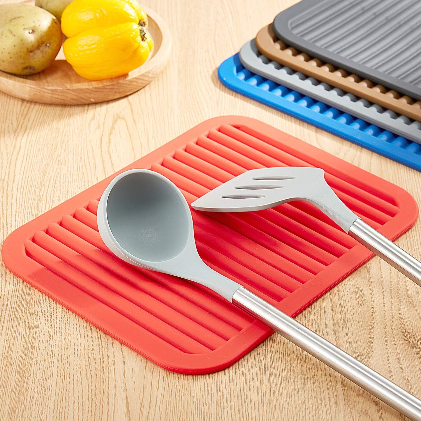 Silicone Trivets - 9" X 12" Silicone Potholder [2 Set ] Silicone Pot Holders - Spoon Rest - Kitchen Table Mat - Hot Pads - Large Coasters (Peppermint Green)
