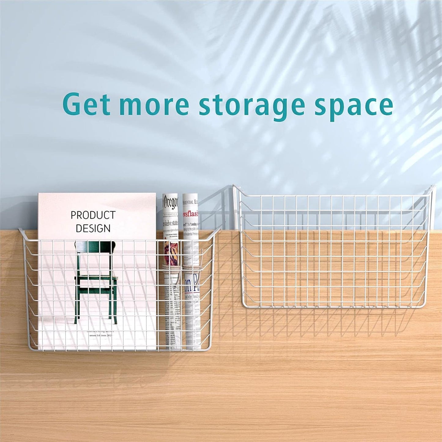 Under Shelf Basket,  4 Pack Storage under Cabinet Shelf Wire Basket, Pantry Organizer, under Cabinet Baskets for Storage, White