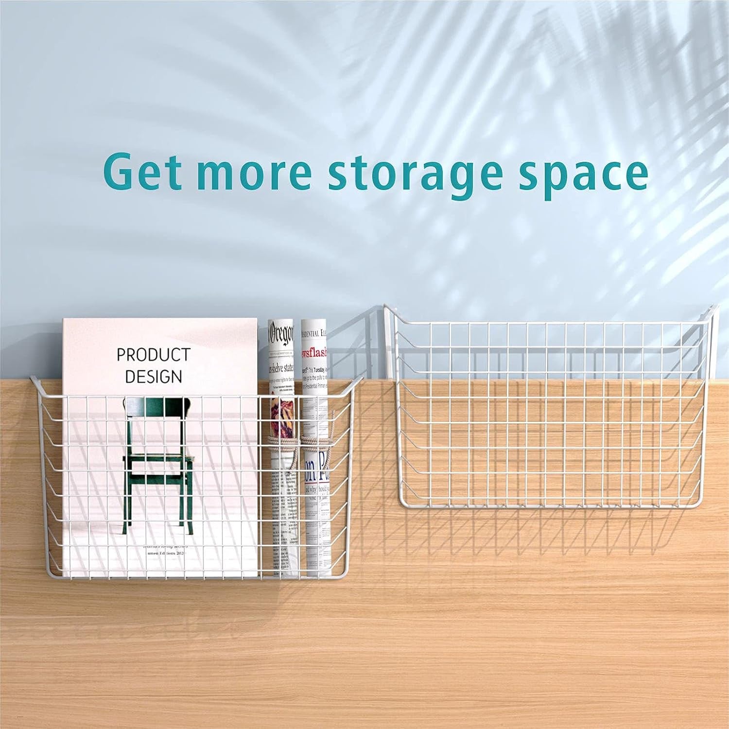 Under Shelf Basket,  4 Pack Storage under Cabinet Shelf Wire Basket, Pantry Organizer, under Cabinet Baskets for Storage, White