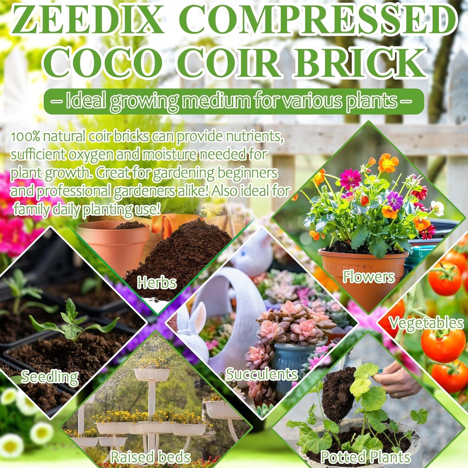 8 Pcs Coco Coir Brick for Plants, Compressed Coconut Coir 100% Organic Coconut Coir Bricks with Low EC and Ph Balance, Premium Coconut Husk Soil Bricks for Gardening Vegetables Plants