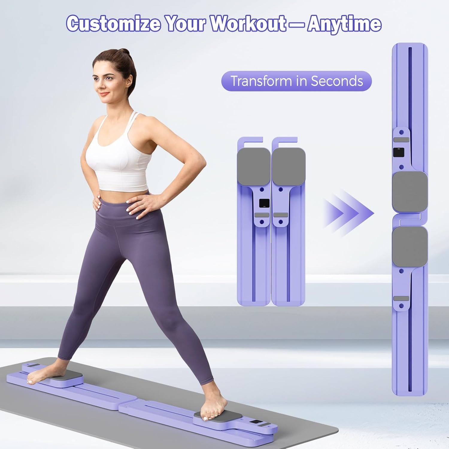 Pilates Reformer Board with Resistance Bands – Portable Pilates Machine, Full Body Workout for Home, Core Strengthener, Glute & Leg Toning, Dual Use, LED Timer & Calorie Display