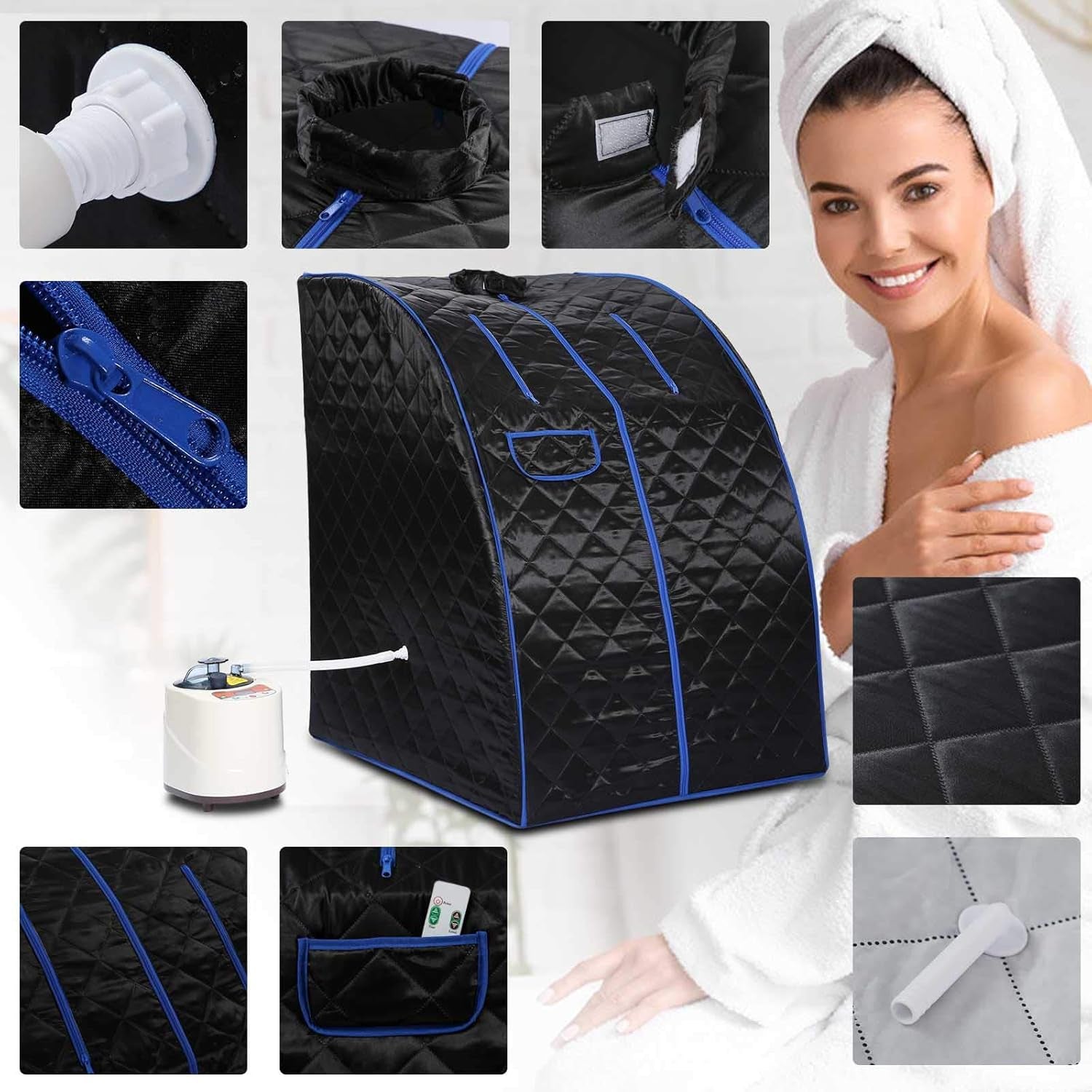 Saunas for Home - Portable Personal Steam Sauna Spa, Indoor Sauna Tent with Remote Control, One Person Sauna with Chair, Black