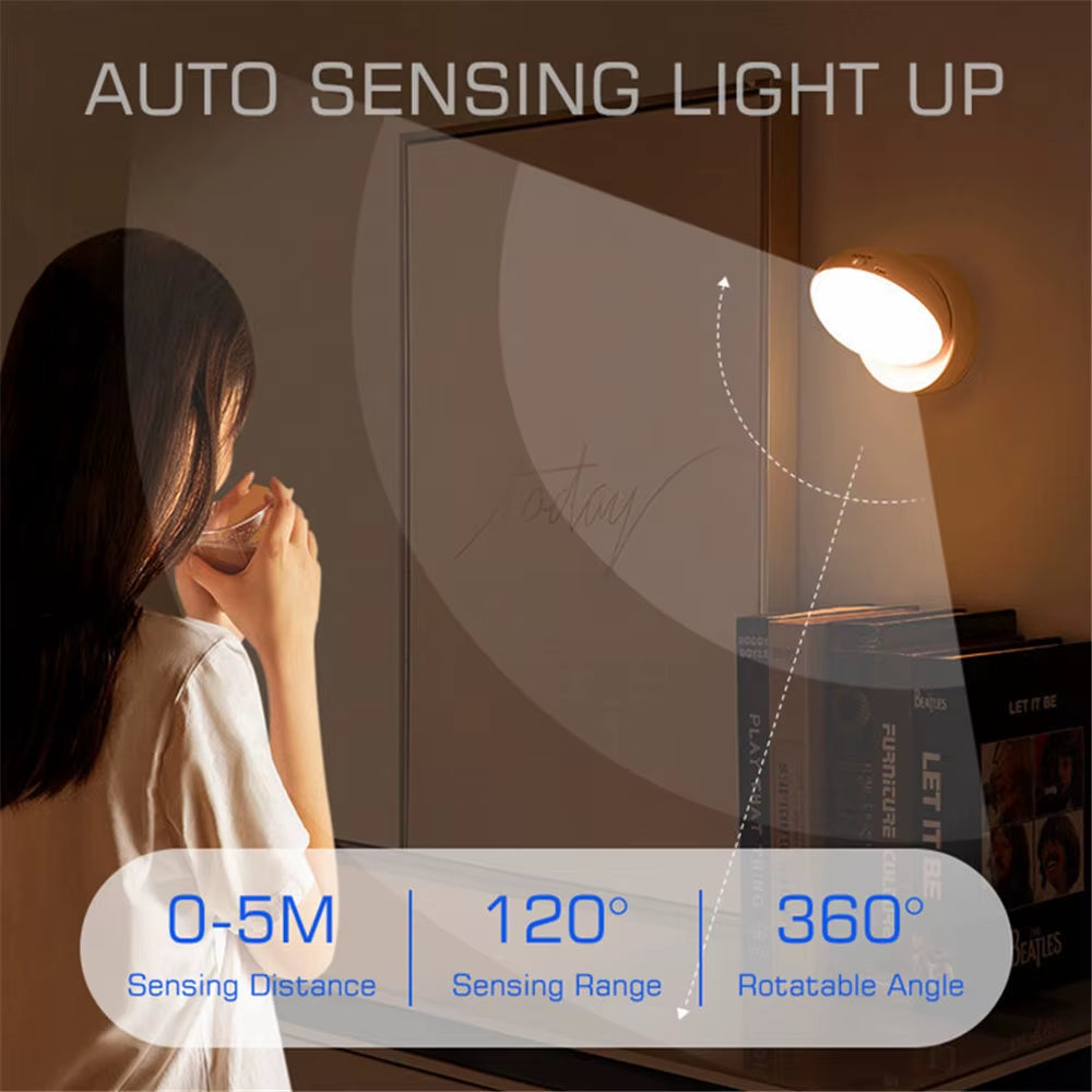 360 Rotated PIR Motion Sensor LED Night Light Wall Lamps Rechargeable under Cabinet Light Wireless Closet Night Lamp