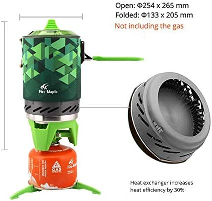 Fire Maple FMS-X2 X3 Compact One-Piece Camping Stove Heat Exchanger Pot Camping Equipment Set Flash Personal Cooking System (Star-2，Green)