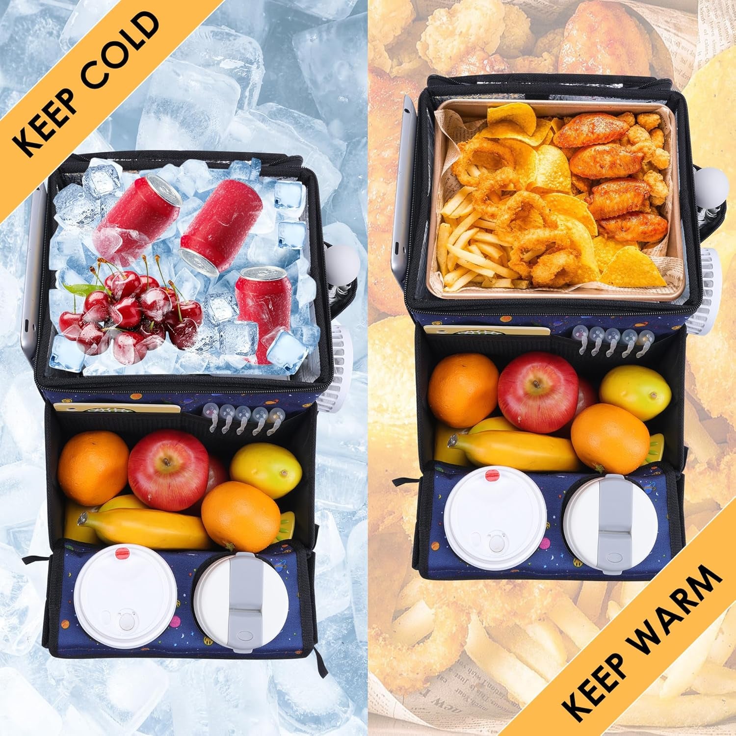 Car Seat Organizer, Backseat Car Organizer with Cup Holder Tray and Storages for Kids and Adults, Portable Travel Cooler for Car for Front or Back Seat Passenger Organizer Ccompartment (Blue)