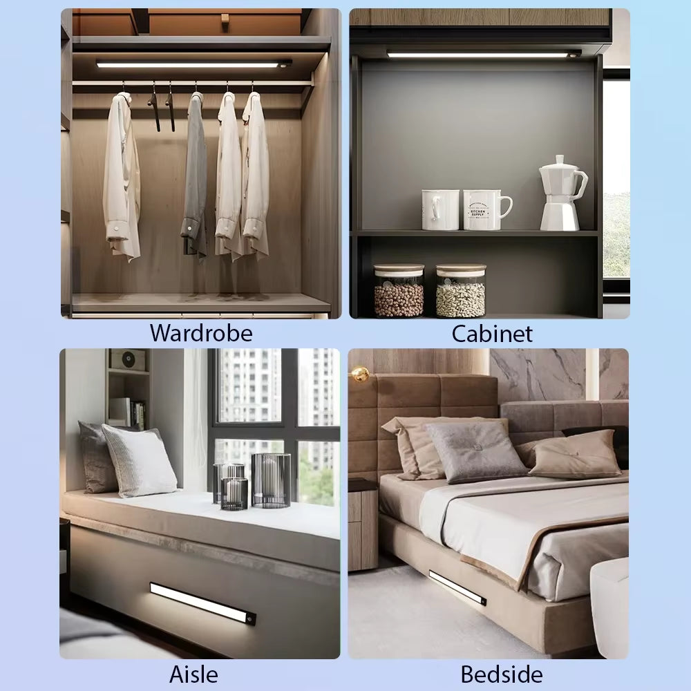 LED Motion Sensor Light Night Light Wireless USB under Cabinet Light for Kitchen Cabinet Bedroom Wardrobe Sensor Indoor Lighting