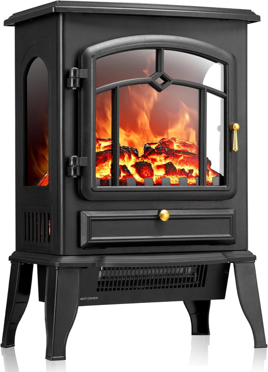 Electric Fireplace Stove,1500W Infrared Fireplace Heater with 3D Realistic Flame,Overheating Protection,16Inch Portable Freestanding Electric Fireplace for Indoor Use