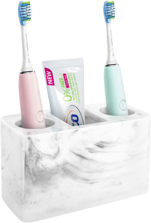 Electric Toothbrush Holder, 3 Slots Large Marble Toothbrush Toothpaste Stand, Resin Storage for Bathroom Accessories Vanity Counter Sink Organizer Caddy Marble Style- Ink White