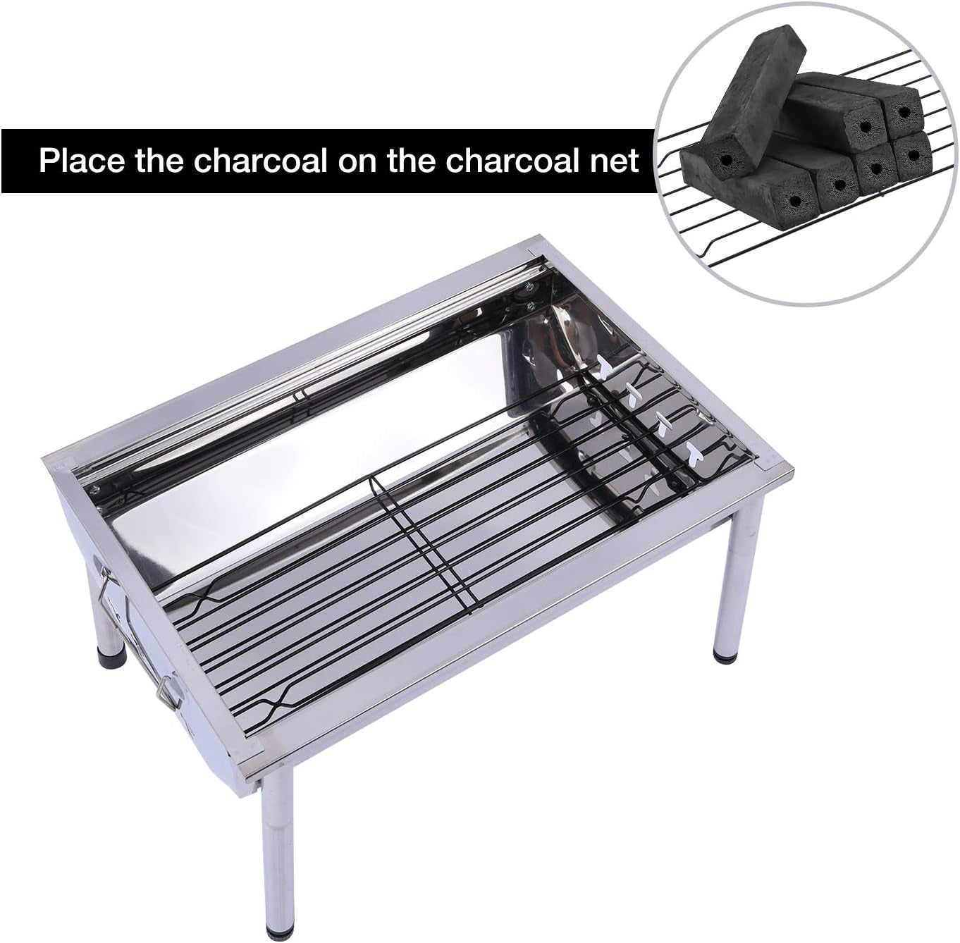 Foldable Charcoal Grill Barbecue, Portable Stainless Steel BBQ Grill Small Camping Grill for Outdoor Picnic Camping Cooking