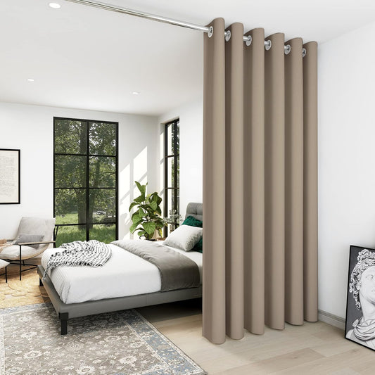 Room Divider Curtains for Office, Wide Blackout Curtain Screen for Bedroom, Thermal Curtains, Soundproof Drapes for Sliding Door, Theater (Khaki, 8.3Ft Wide X 7Ft Tall1 Panel)