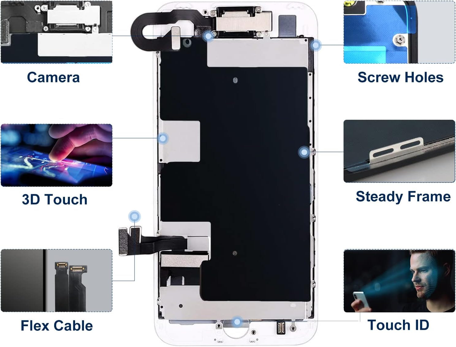 For Iphone 8 plus Screen Replacement Kit White 5.5" LCD Display for Iphone 8 plus Replacement Touch Screen Digitizer Full Assembly + Front Camera + Earpiece + Repair Tools + Screen Protector (White)