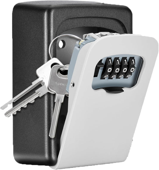 Key Lock Box Wall Mounted,  4 Digit Combination Lockbox for Outside, House Keys - 5 Keys Capacity, Key Safe Security Storage Lock Box for Indoor, Outdoor, Garage, Garden, Store (Grey, 1Pack)