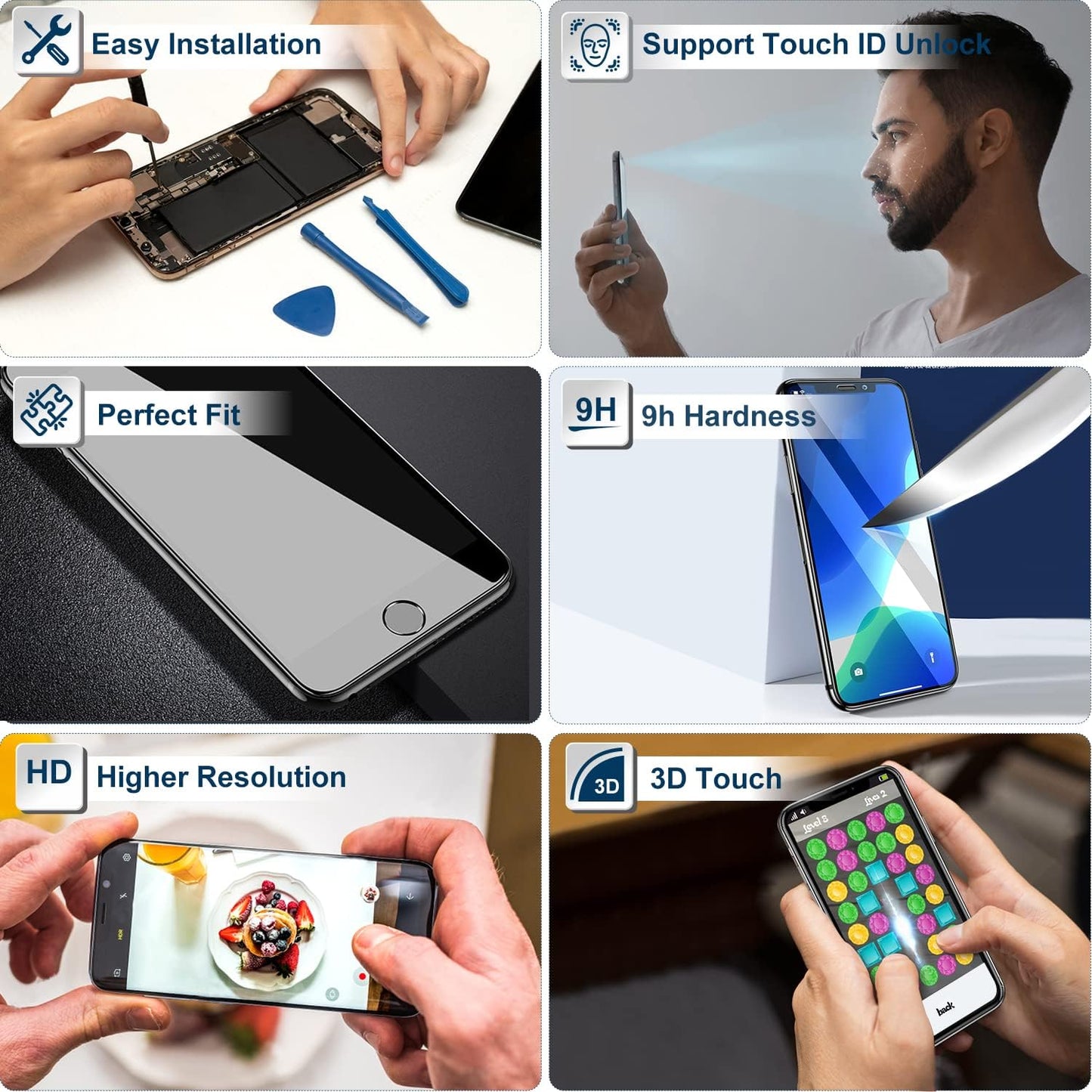 For Iphone 8 plus Screen Replacement Kit White 5.5" LCD Display for Iphone 8 plus Replacement Touch Screen Digitizer Full Assembly + Front Camera + Earpiece + Repair Tools + Screen Protector (White)