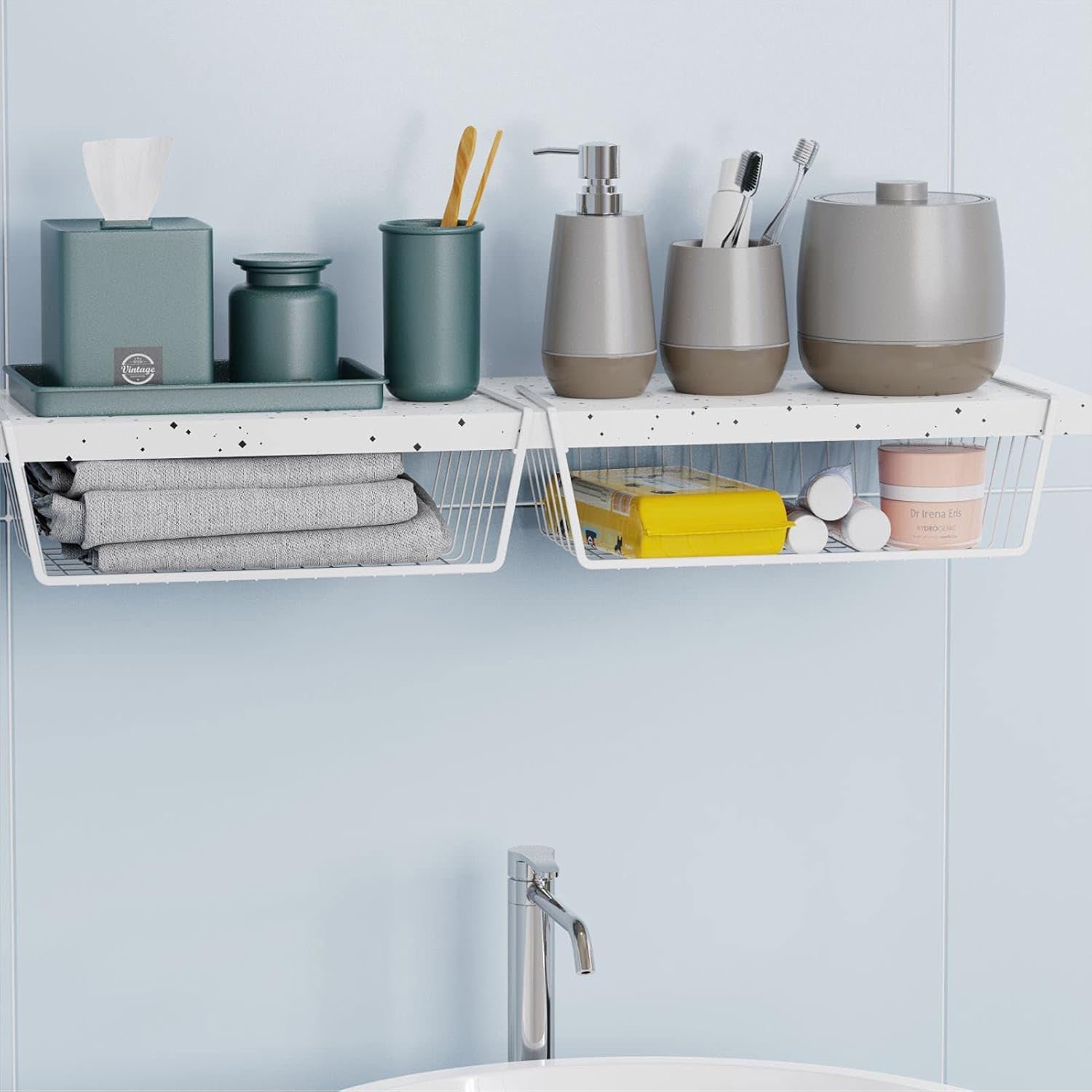 Under Shelf Basket,  4 Pack Storage under Cabinet Shelf Wire Basket, Pantry Organizer, under Cabinet Baskets for Storage, White