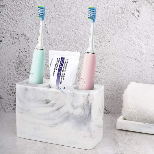 Electric Toothbrush Holder, 3 Slots Large Marble Toothbrush Toothpaste Stand, Resin Storage for Bathroom Accessories Vanity Counter Sink Organizer Caddy Marble Style- Ink White