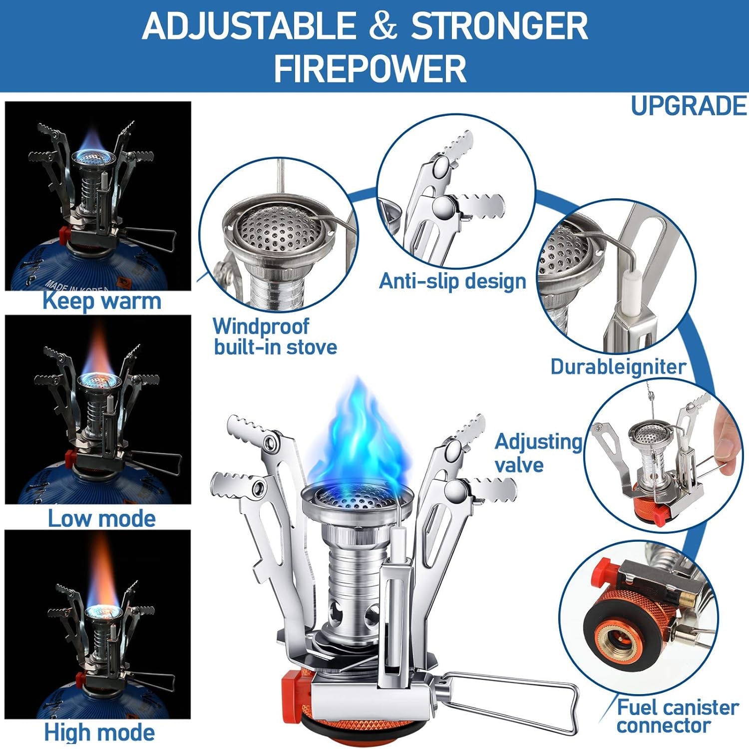 Camping Stove Travel Stove Windproof Backpacking Stove with Piezo Ignition Portable Fuel Burner for Outdoor Camping Hiking Cooking (2 Pieces)