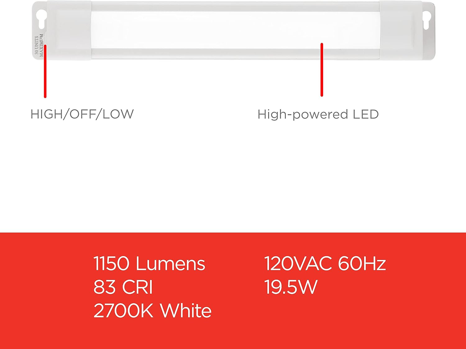 36 Inch Plug-In Linkable under Cabinet Lights, High/Low/Off, Warm White Light (2700K), LED under Cabinet Lighting, under Counter Lights for Kitchen, 44108