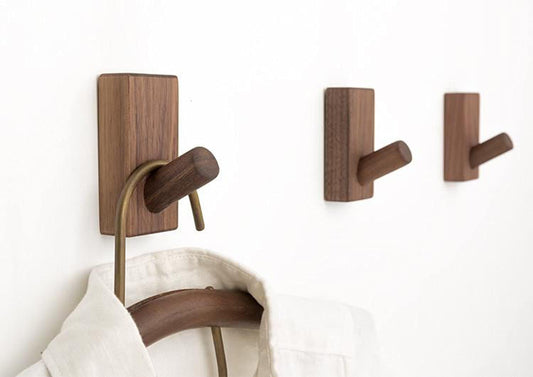Wood Wall Hooks, 3 Pack Natural Wooden Coat Hooks Wall Mounted, Rustic Wooden Hooks Handmade Craft Hat Rack Hat Hanger, Wall Hooks for Hanging Bathroom Towels Clothes Hanger. (Black Walnut)