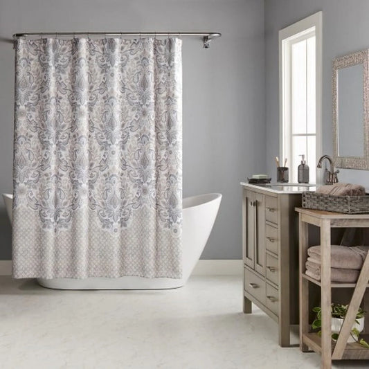 17-Piece Damask Shower Curtain Bath Set, Taupe