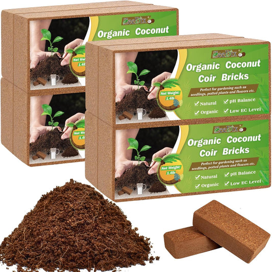 8 Pcs Coco Coir Brick for Plants, Compressed Coconut Coir 100% Organic Coconut Coir Bricks with Low EC and Ph Balance, Premium Coconut Husk Soil Bricks for Gardening Vegetables Plants