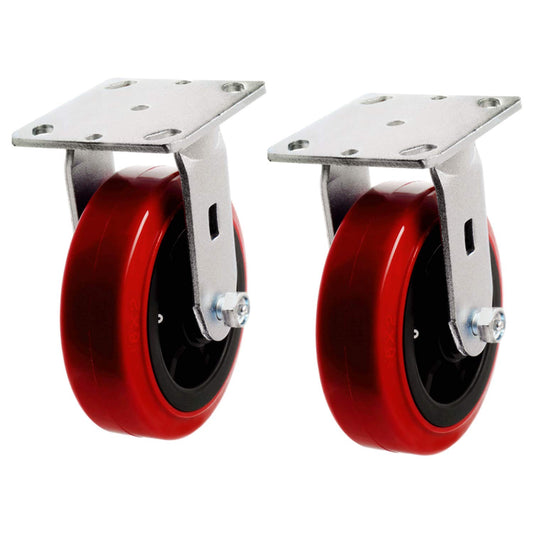 6" 2 Pack Plate Caster, Heavy Duty W/Polyolefin/Polyurethane Wheel Top Plate Caster Extra Width 2 Inches 1800 Lbs Total Capacity (6 Inches Pack of 2, Red/Black Rigid)