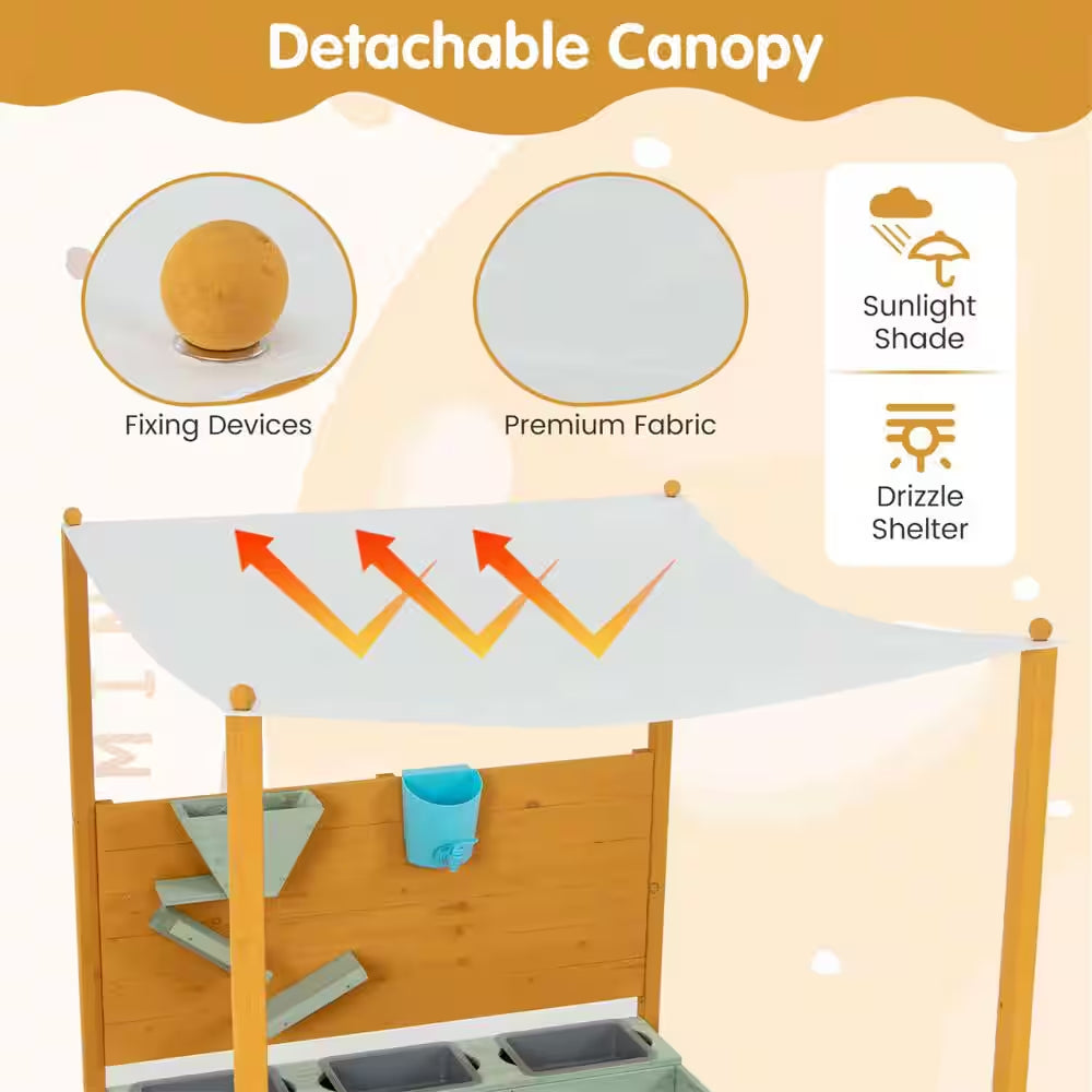Kids Sandbox with Sand Wall Detachable Canopy Bottom Liner Water Bucket Outdoor