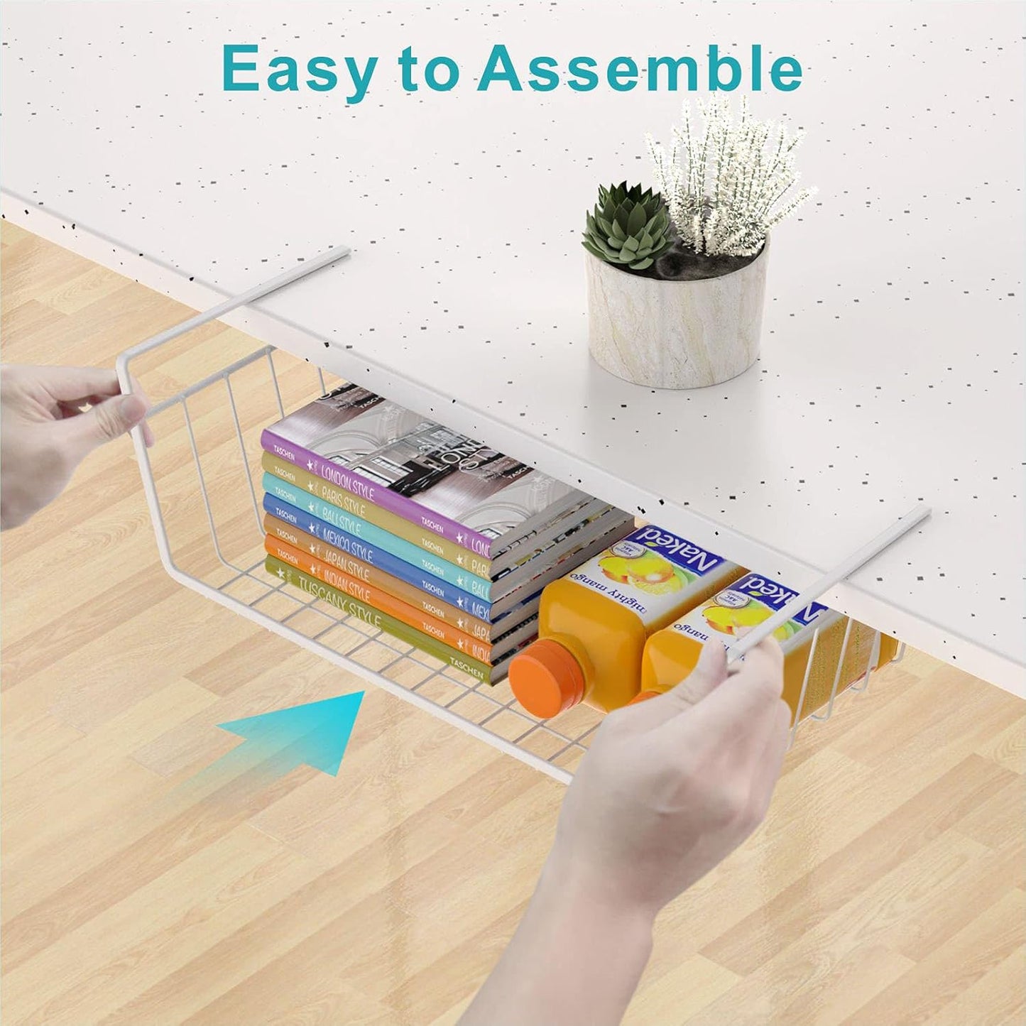 Under Shelf Basket,  4 Pack Storage under Cabinet Shelf Wire Basket, Pantry Organizer, under Cabinet Baskets for Storage, White