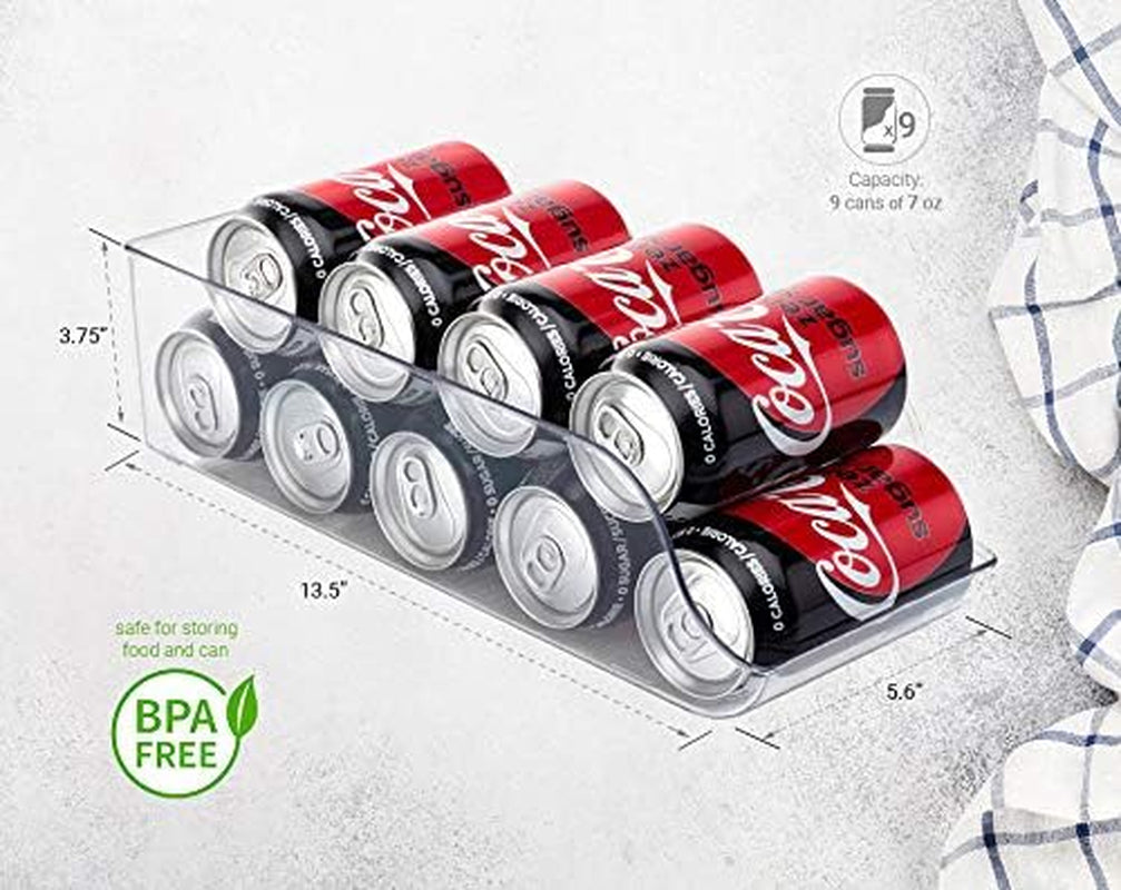 Set of 2 -  Refrigerator Organizer Bin Pop Soda Can Beverage Holder for Fridge, Kitchen, Countertops, Cabinets - Clear Plastic Can Dispenser and Canned Food Pantry Storage Rack (Without Lid)