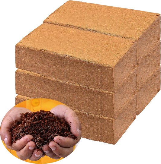 Coco Coir Bricks for Plants - Compressed Coconut Fiber Substrate Plant Soil for Vegetables Flowers Berries Planting, Reptile Bedding(6 Pack)
