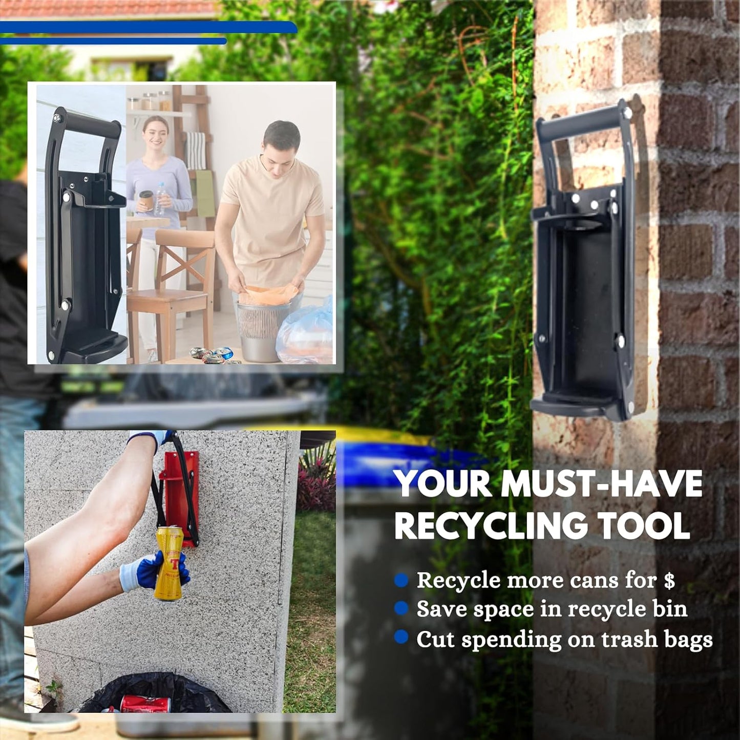Can Crushers for Recycling, Aluminum Can Crusher for 16Oz & 12Oz Soda & Beer Can, Wall Mounted Can Smasher with Gloves