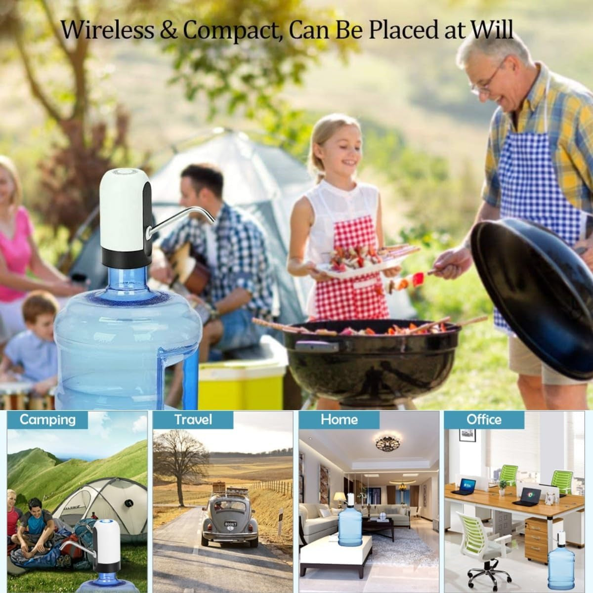 Water Dispenser for 5 Gallon Bottle,Portable USB Charging Electric Water Pump, Drinking Water Jug Pump for Home, Kitchen, Living Room, Office,Camping,Universal for 3-5 Gallon (White)