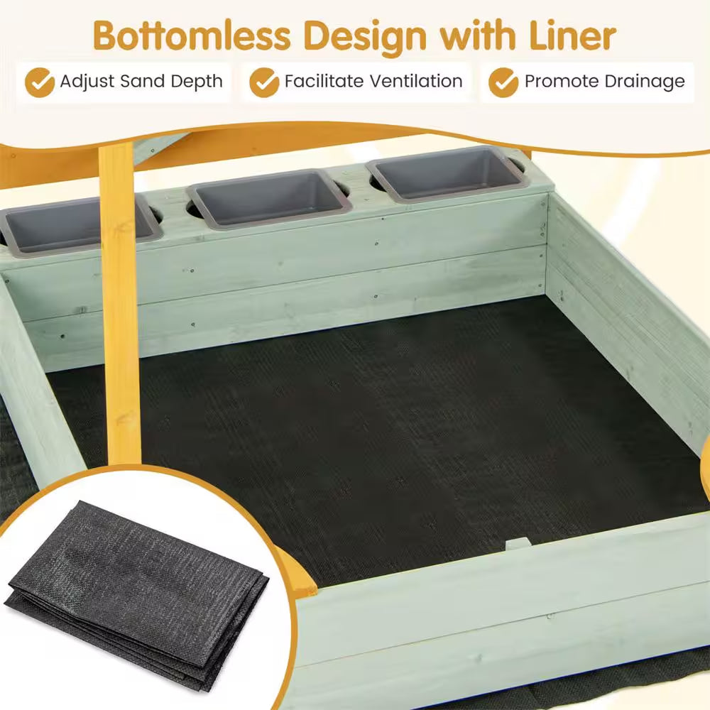 Kids Sandbox with Sand Wall Detachable Canopy Bottom Liner Water Bucket Outdoor