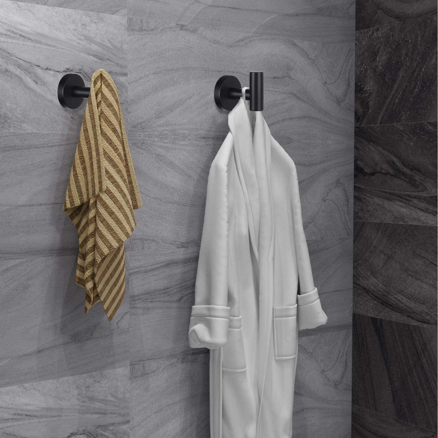 Towel Hooks Bathroom Coat Robe Wall Hook Stainless Steel Heavy Duty Door Hanger Towel Robe Clothes Cabinet Closet Sponges Rack for Bathroom Bedroom Kitchen Hotel Pool 4 Packs Matte Black