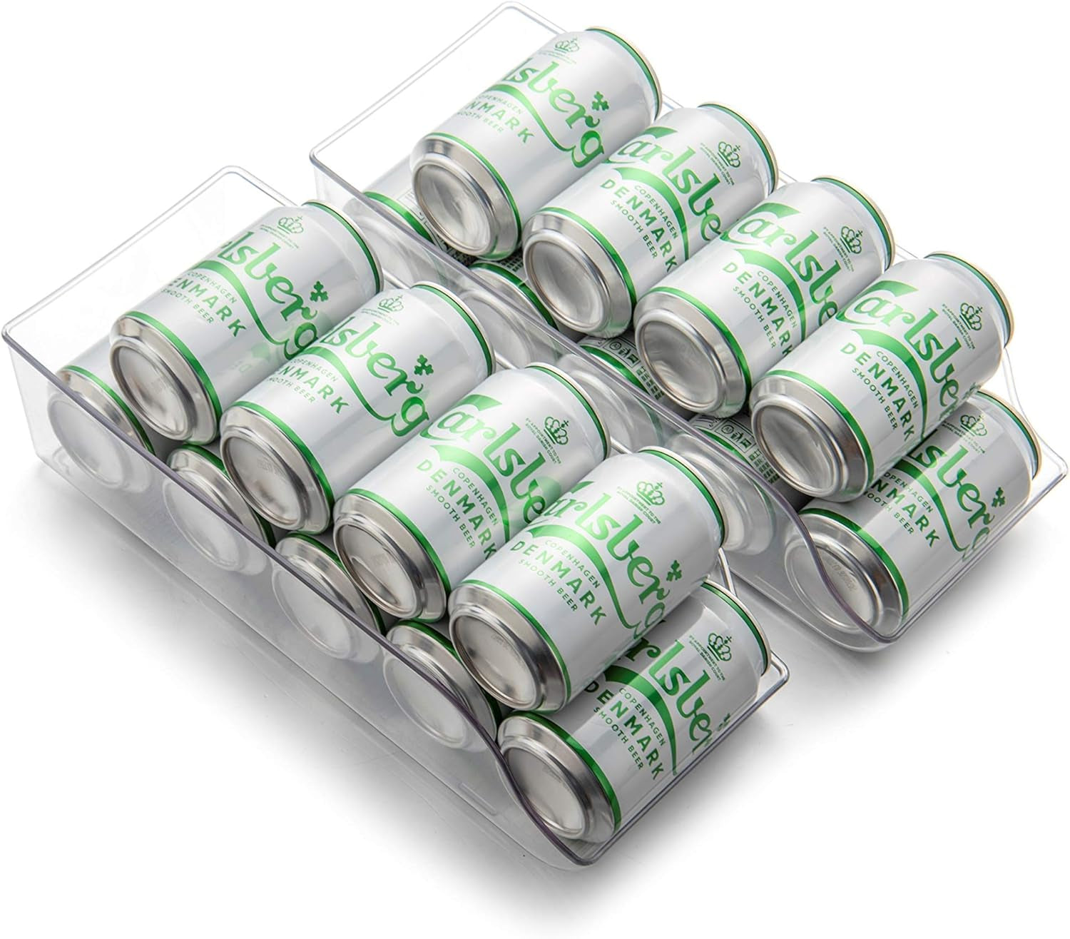 Set of 2 -  Refrigerator Organizer Bin Pop Soda Can Beverage Holder for Fridge, Kitchen, Countertops, Cabinets - Clear Plastic Can Dispenser and Canned Food Pantry Storage Rack (Without Lid)