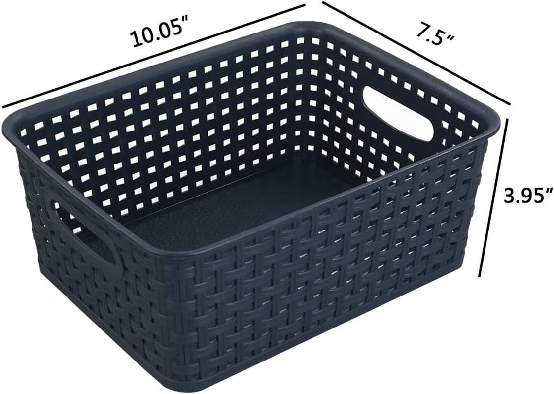 Plastic Weave Storage Baskets for Kitchen Bathroom, Navy Blue, 6 Packs