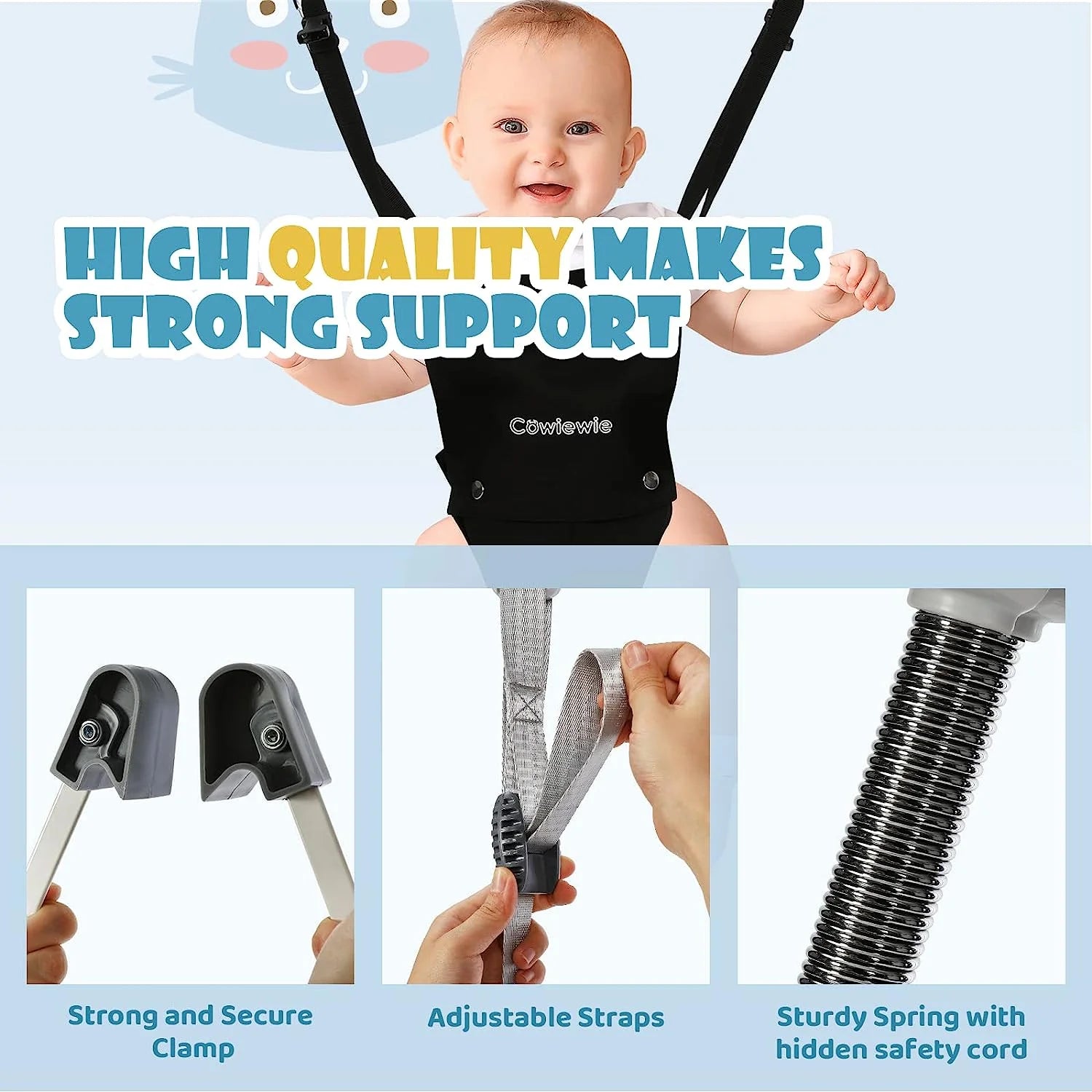 2 in 1 Baby Door Jumper, Adjustable Strap and Seat for 6-24 Months Infant Toddler, Foldable, Black