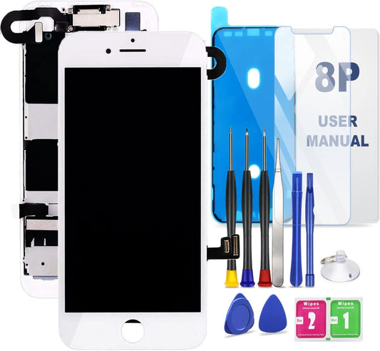 For Iphone 8 plus Screen Replacement Kit White 5.5" LCD Display for Iphone 8 plus Replacement Touch Screen Digitizer Full Assembly + Front Camera + Earpiece + Repair Tools + Screen Protector (White)